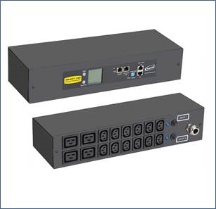 19" panel Monitored 12xC13+4xC19, IEC-lock, 16A CEE, 1-fased,